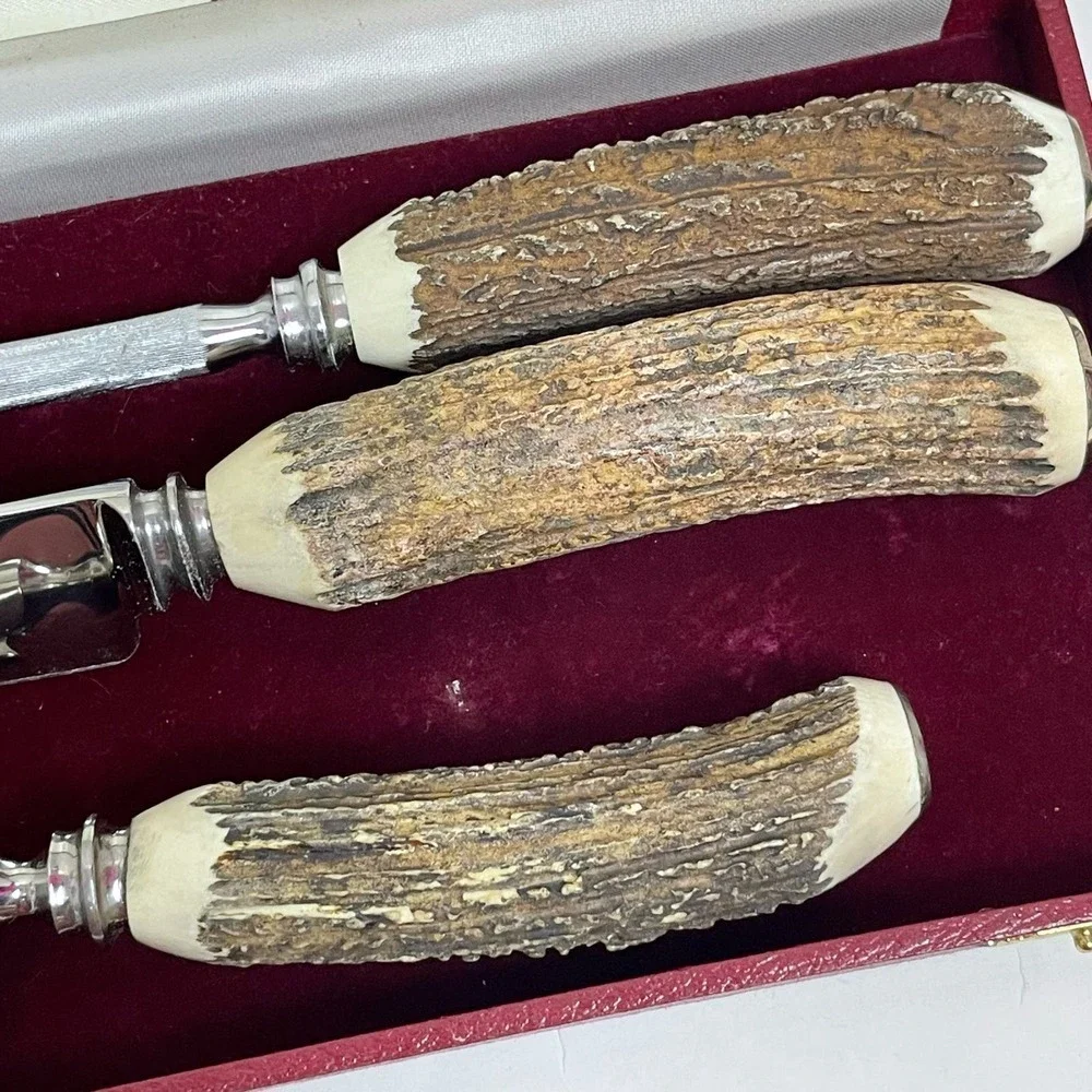 Mutual Hiram‎ Wild Sheffield Fork, Steel, & Knife Stag Antler England W/Box